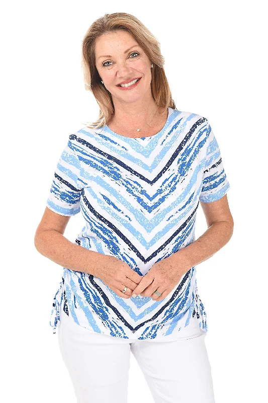 Blue Sketched Chevron Short Sleeve Top