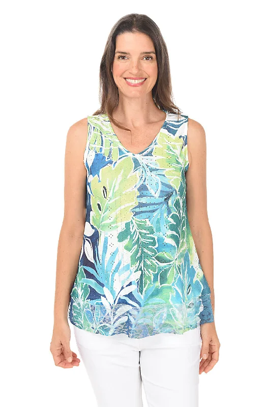 Petite Green Luau Eyelet Sleeveless Top