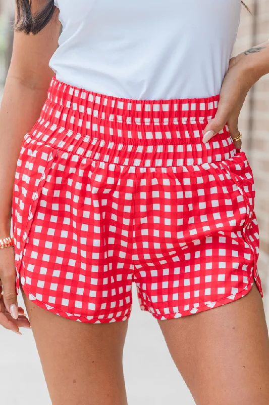 Errands to Run Red Gingham High Waist Shorts