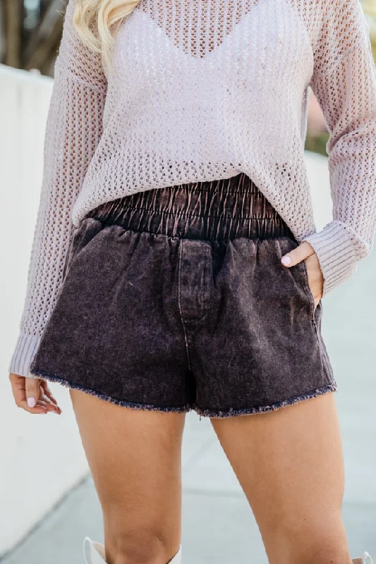 Let's Run Away Black Acid Wash Smocked Shorts FINAL SALE