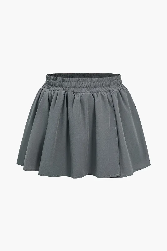 Solid Drawstring Elastic Waist Skorts