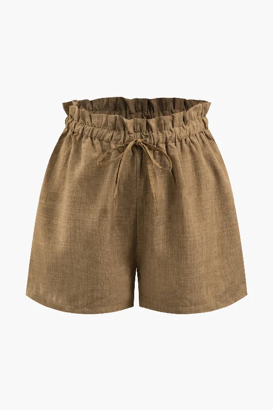 Linen-Blend Frill Tie Waist Shorts