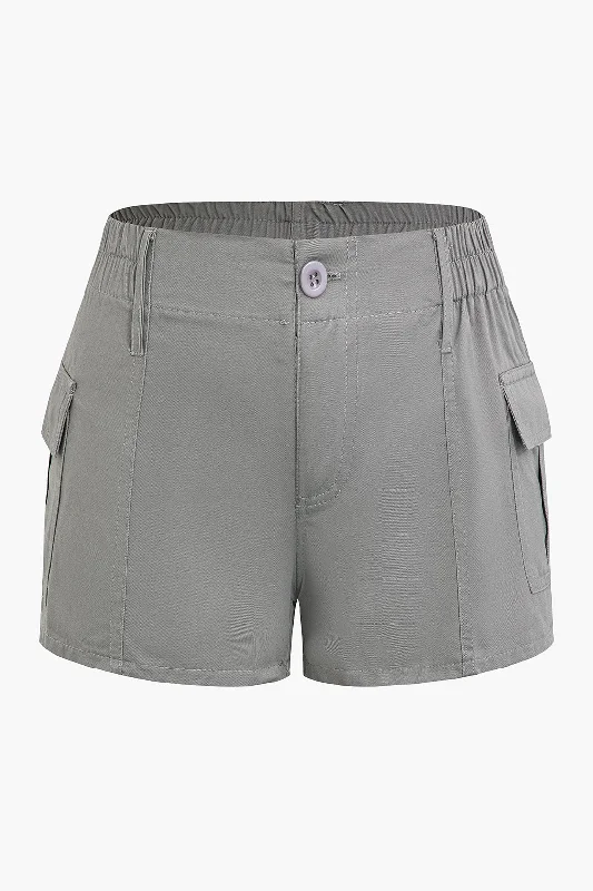 Solid Flap Pocket Cargo Shorts