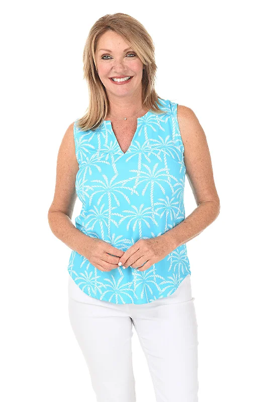 Rope Palms UPF50+ Split Neck Sleeveless Top