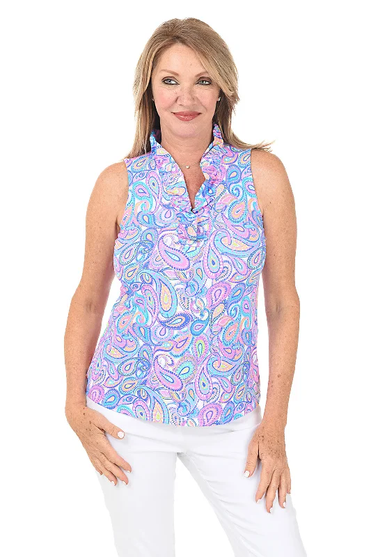 Dazzling Paisley UPF50+ Ruffle Sleeveless Top