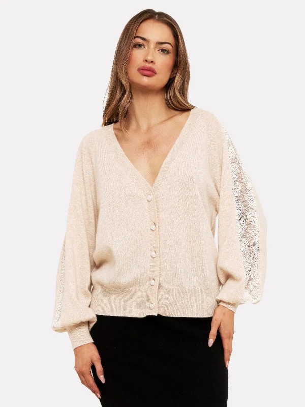 Lace Sleeve Cashmere Cardigan