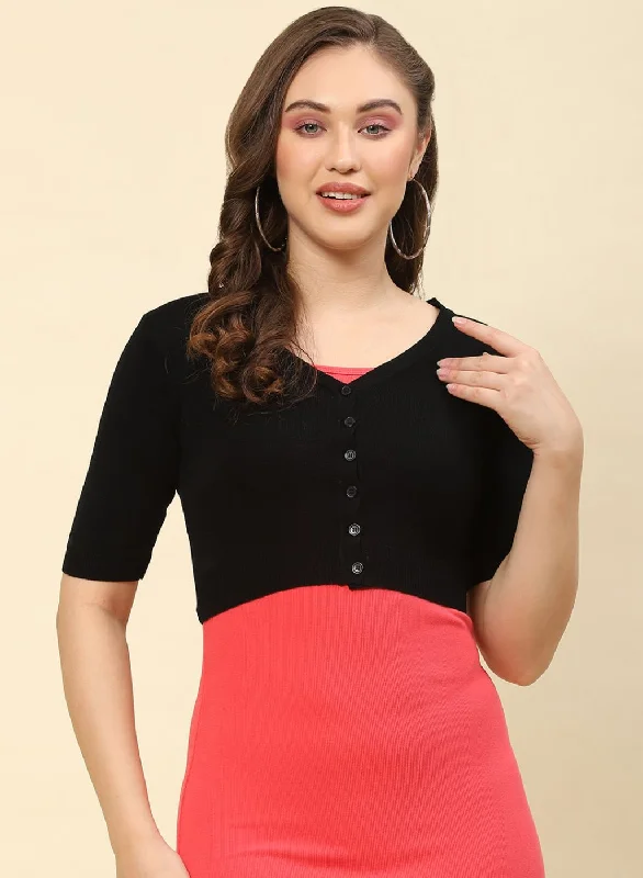 Women Black Solid Blend wool Blouse