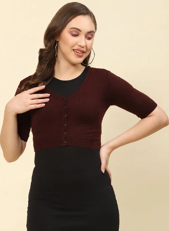 Women Maroon Solid Blend wool Blouse