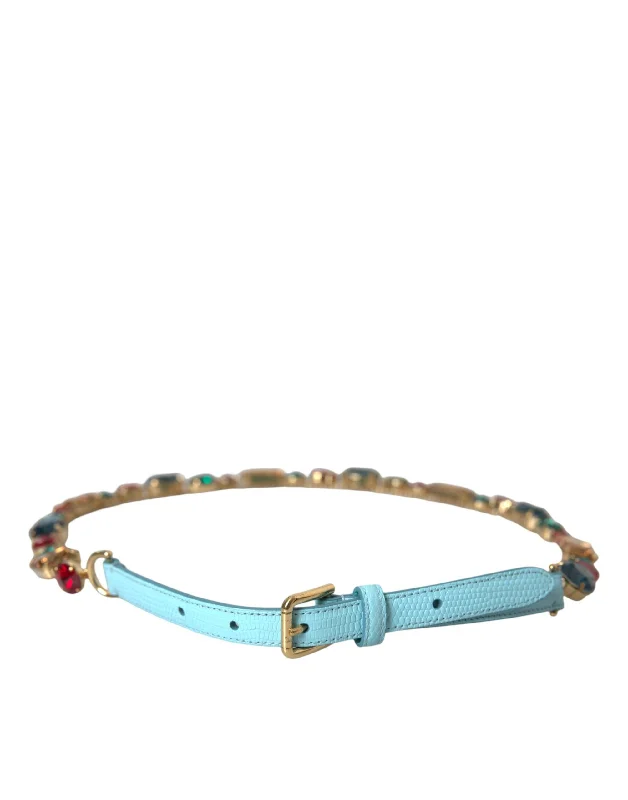 Dolce & Gabbana blue Leather Crystal Chain Waist Women's Belt