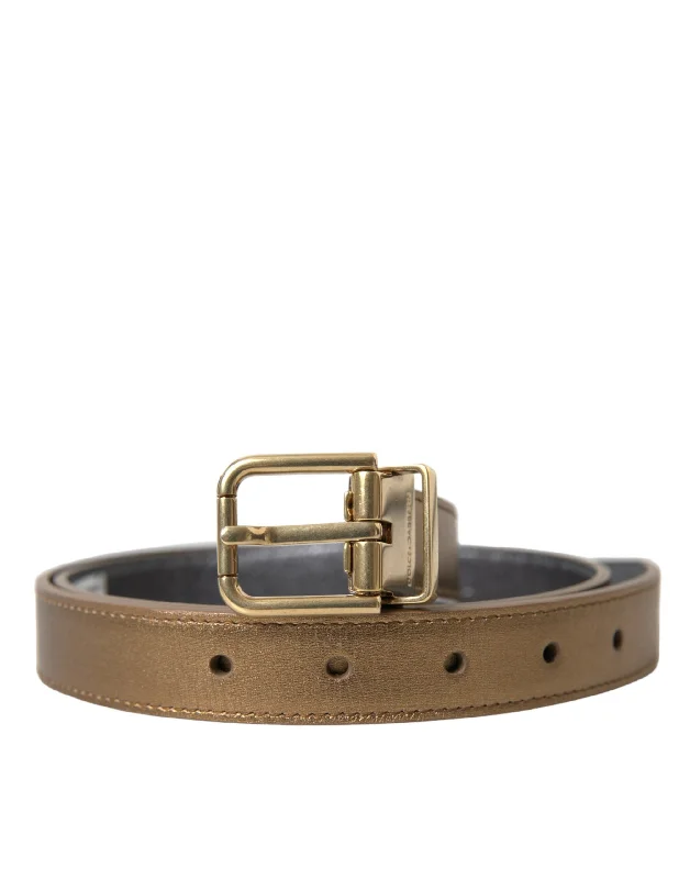 Dolce & Gabbana Metallic  Calf Leather Metal Buckle Men's Belt