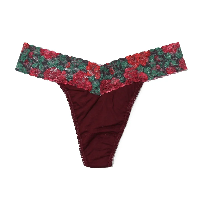 Plus Size Cotton Original Rise Thong | Cabernet/Roses Are Red