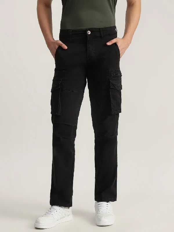 Iconic Men Black Solid Regular Fit Cargo Trouser