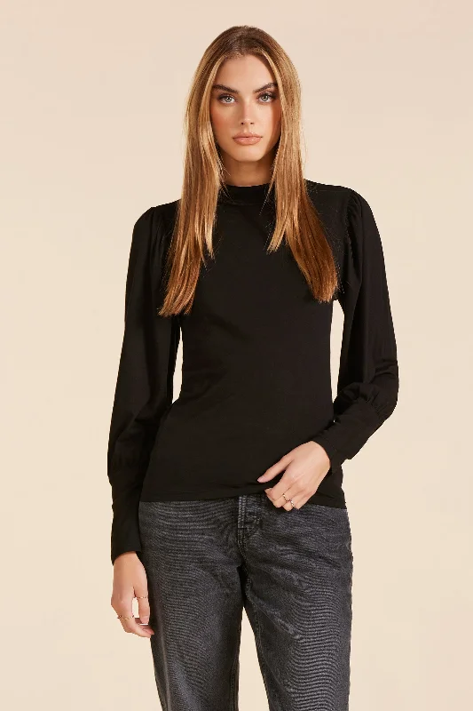 SHIRRED SLEEVE MOCKNECK TOP