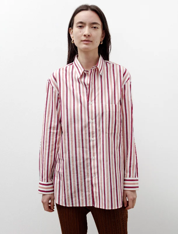 Handmade Classic Collar Shirt White with Pink Stripes