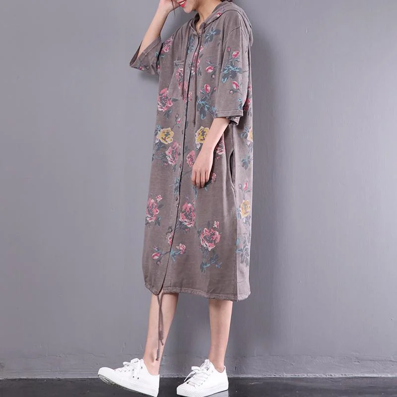 2017 khaki oversize cardigan half sleeve hooded cotton dress summer maxi dresses