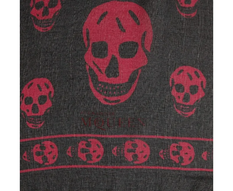 Alexander McQueen Women's  Chiffon Silk With  pink Skull Print Scarf