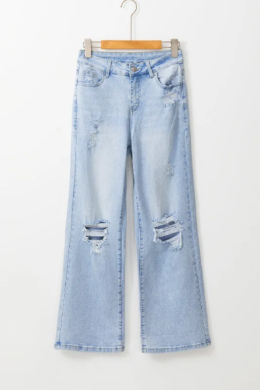 Vintage Light Wash Distressed Flare Jeans