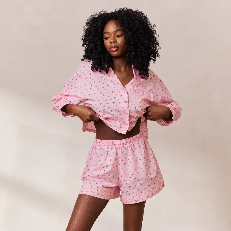 Floral Pyjama Shorts - Pink Print