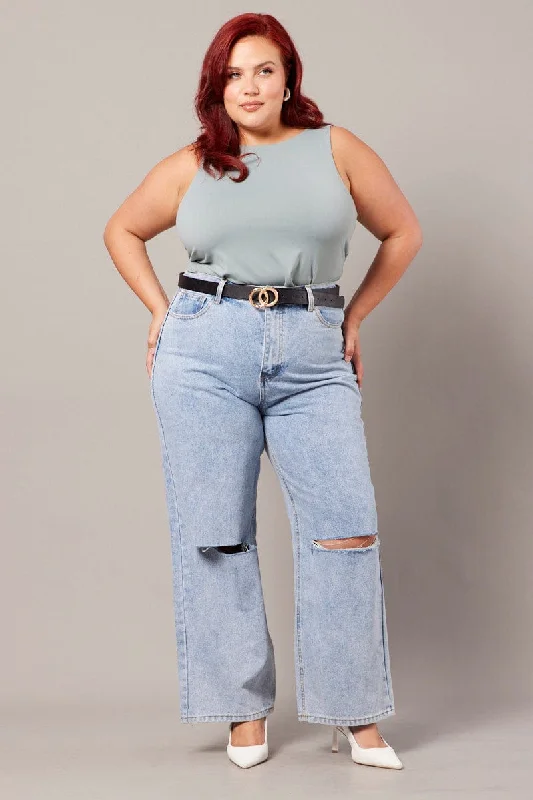 Denim Straight Jeans High Rise