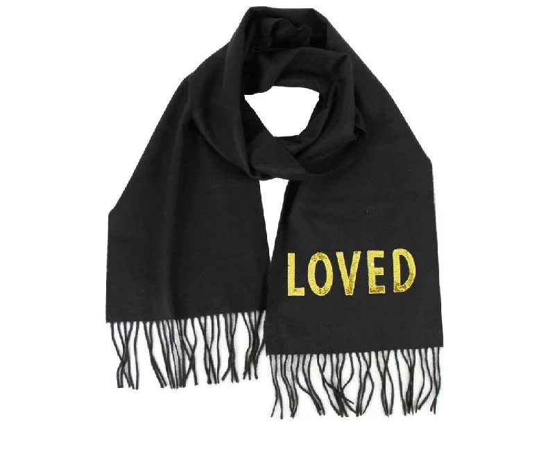 Gucci Women's  Silk / Cashmere Long Scarf With yellow Sequin "LOVED"