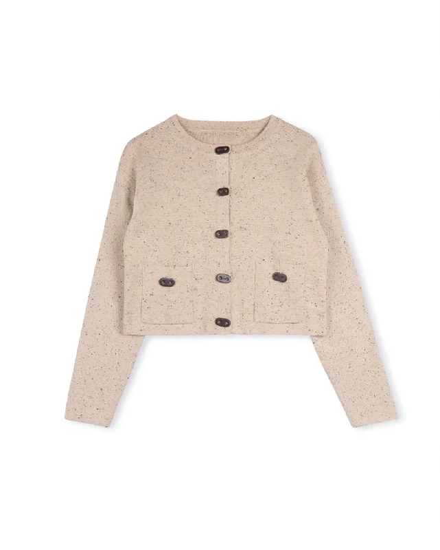 Heathered Knit Boxy Cardigan With Leather Buttons