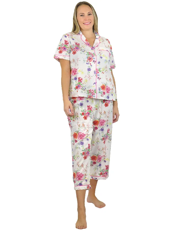 La Cera Short Sleeve Floral Cotton Pajama Set