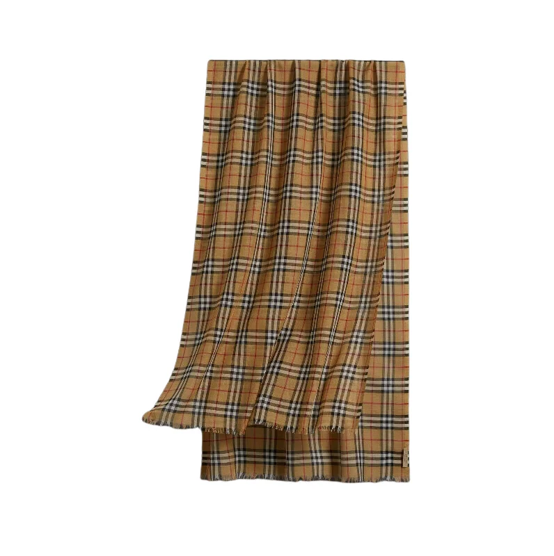 New Burberry Classic Gauze Vintage  Checker Wool Silk Scarf