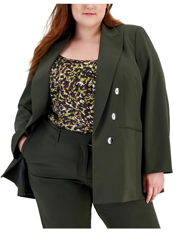 Plus Womens Buttons Professional Double-Breasted Blazer