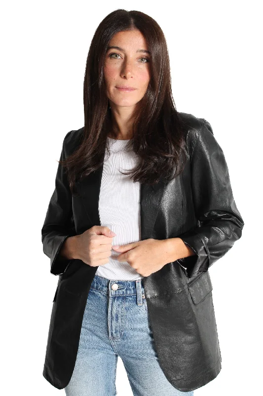 Quirina Black Leather Blazer