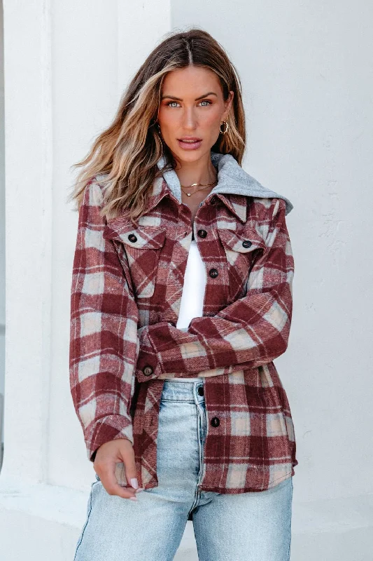 Red Plaid Hooded Shacket