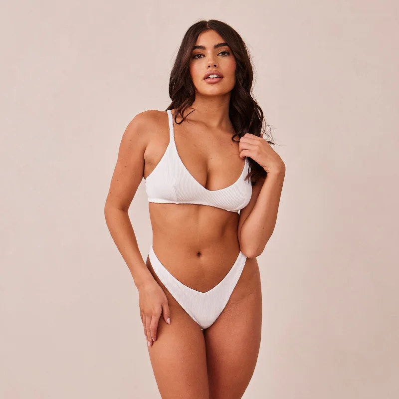 Ribbed Triangle Bra  - White