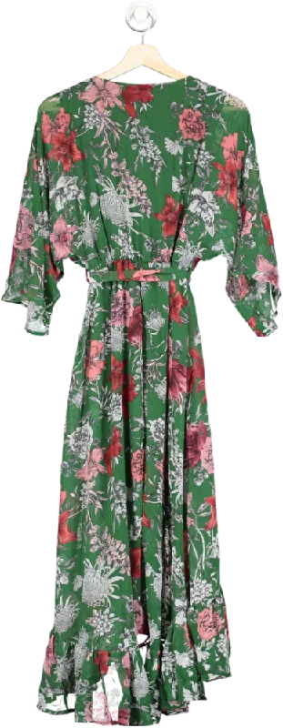 SilkFred Green Kimono Sleeve Floral Maxi Dress Size 8