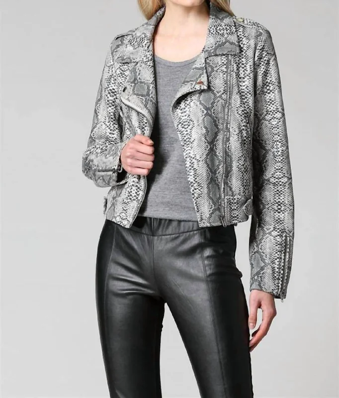 Snake Print Blazer Jacket In Grey