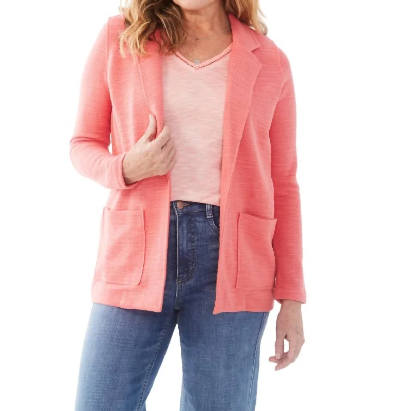 Textured Knit Blazer In Flamingo Pink