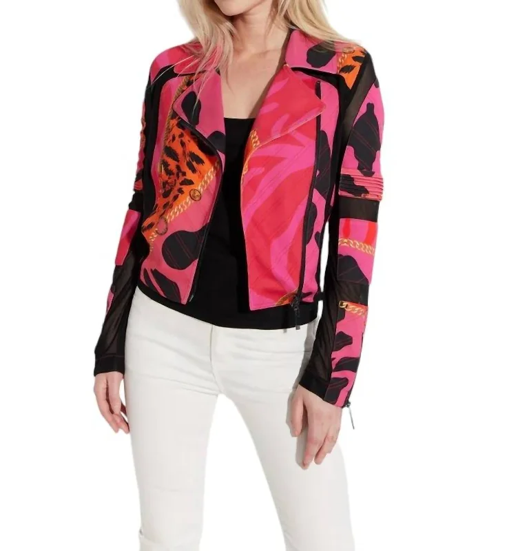 Zip Front Scuba Mesh Jacket In Fuchsia