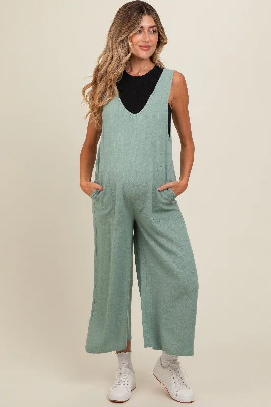 Light Olive V-Neck Wide Leg Maternity Jumpsuit