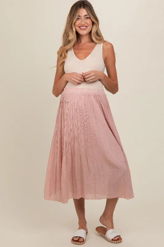 Mauve Pleated Maternity Midi Skirt